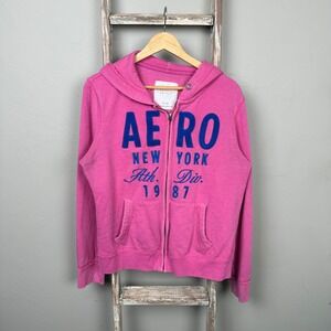 Vintage Y2K 2000s Aeropostale Women's Pink Spellout‎ Zip Hoodie XL